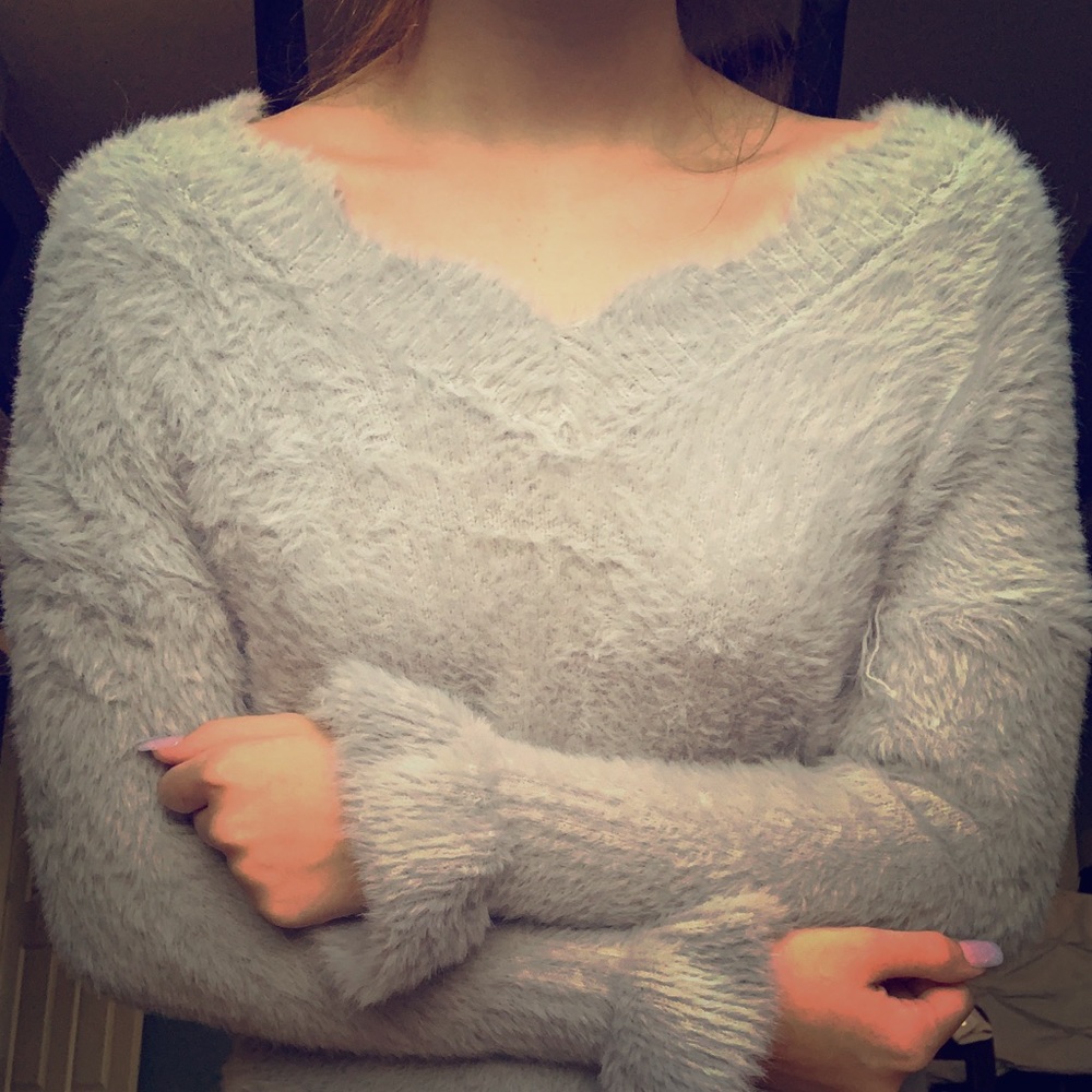 Gray Stretchy Fuzzy Sweater